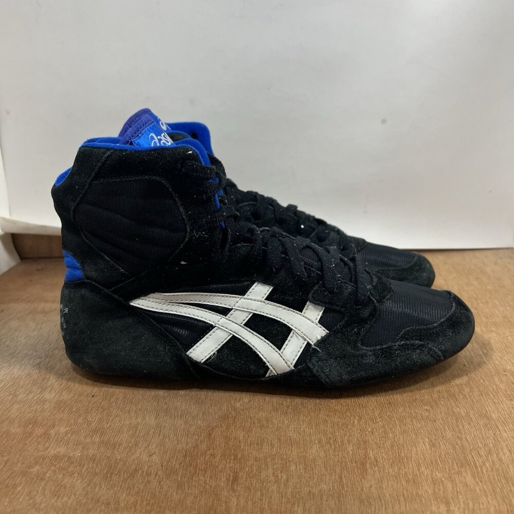 Vintage Asics Wrestling Shoes Mens 10 JL 404 Black White Blue High-Top Lace-Up
